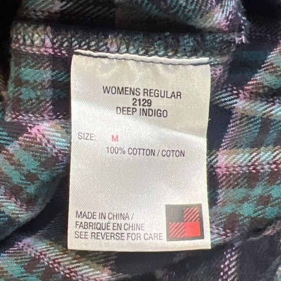 Woolrich Long Sleeve Cotton Button Down‎ Flannel Shirt Navy Plaid Women's Medium - Picture 4 of 5